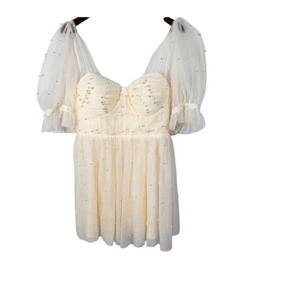 Ava Gowns Pearl Mini Dress Ivory Tulle Lace Up Back Coquette Bridal Size 16 New - Picture 5 of 16